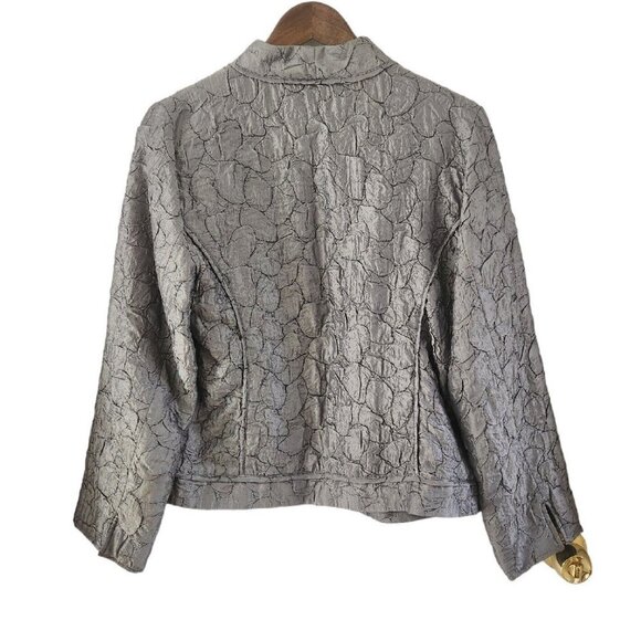 Chicos Earlene Textured Gray Silver Textured Jacket Blazer Open Lined Size 1 M - Picture 6 of 7